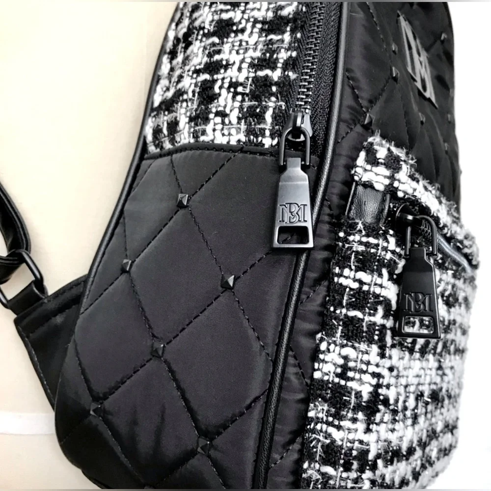 Badgley Mischka BNWT Big Diamond Quilted Nylon Tweed Backpack in packaging - Picture 5 of 8